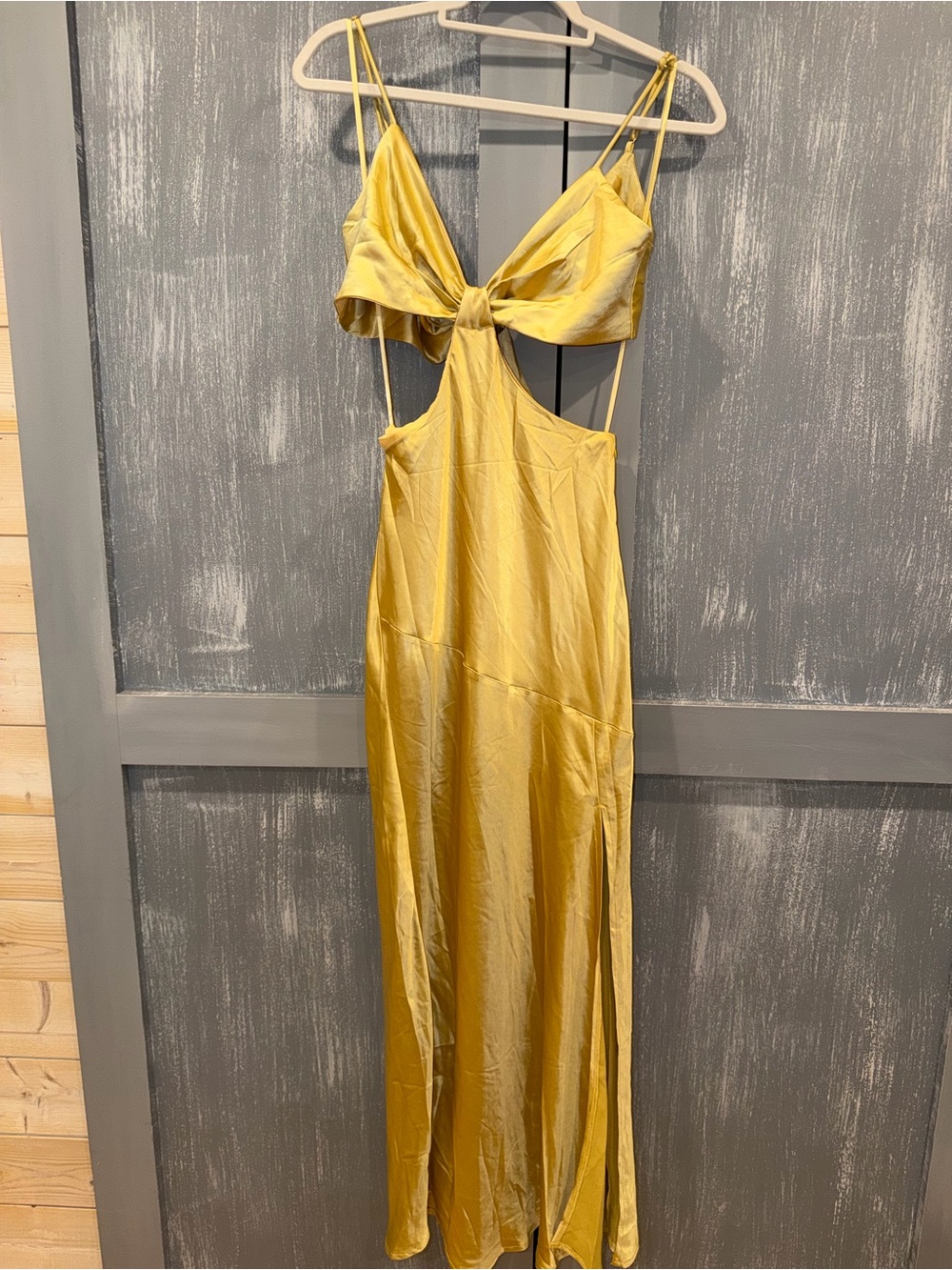 Selfie Leslie Acapulco Cami Strap Tied Back Satin Maxi Dress Lemon Yellow S - Picture 4 of 8